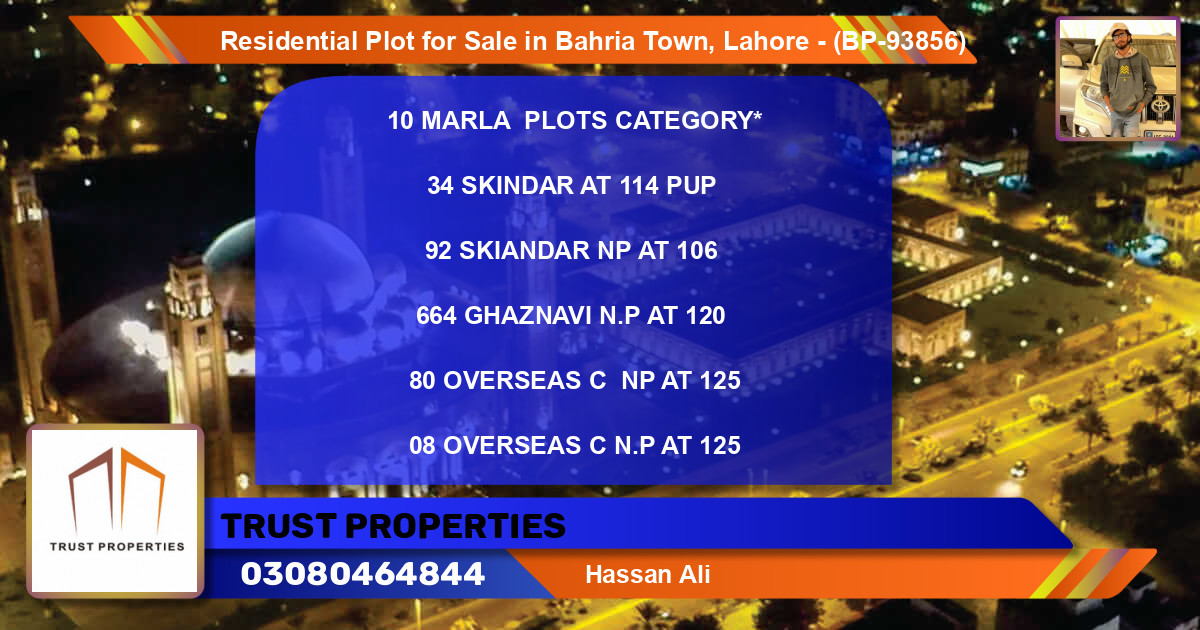 Residential Plot for Sale in Bahria Town, Lahore - (BP-93856)