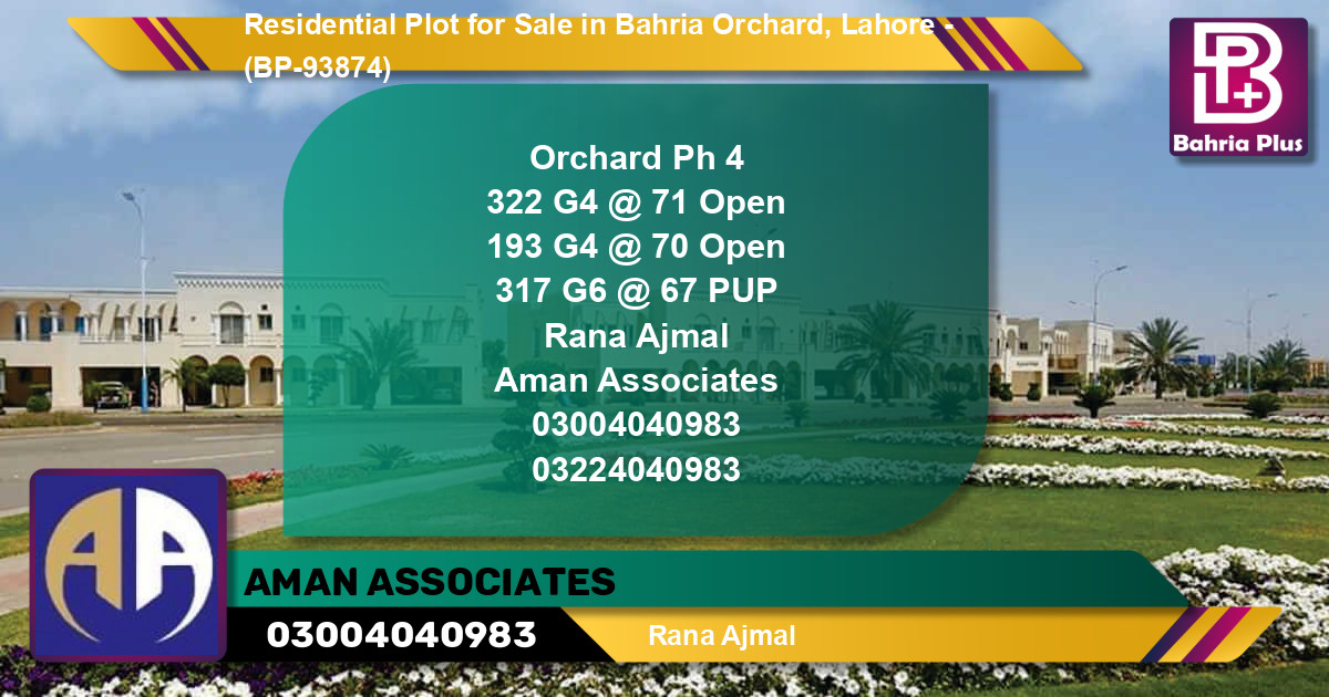 Residential Plot for Sale in Bahria Orchard, Lahore - (BP-93874)