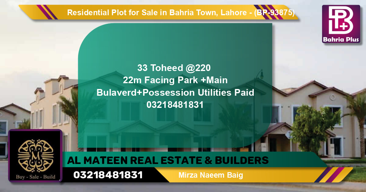 Residential Plot for Sale in Bahria Town, Lahore - (BP-93875)