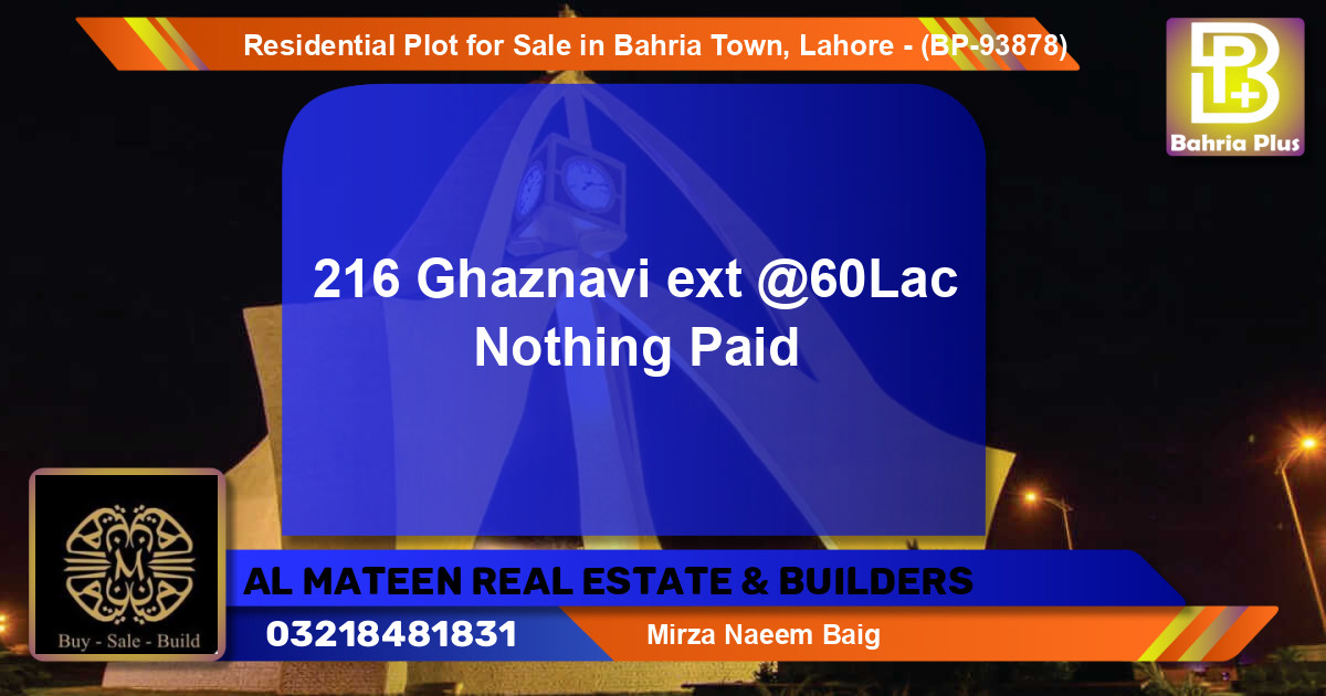 Residential Plot for Sale in Bahria Town, Lahore - (BP-93878)
