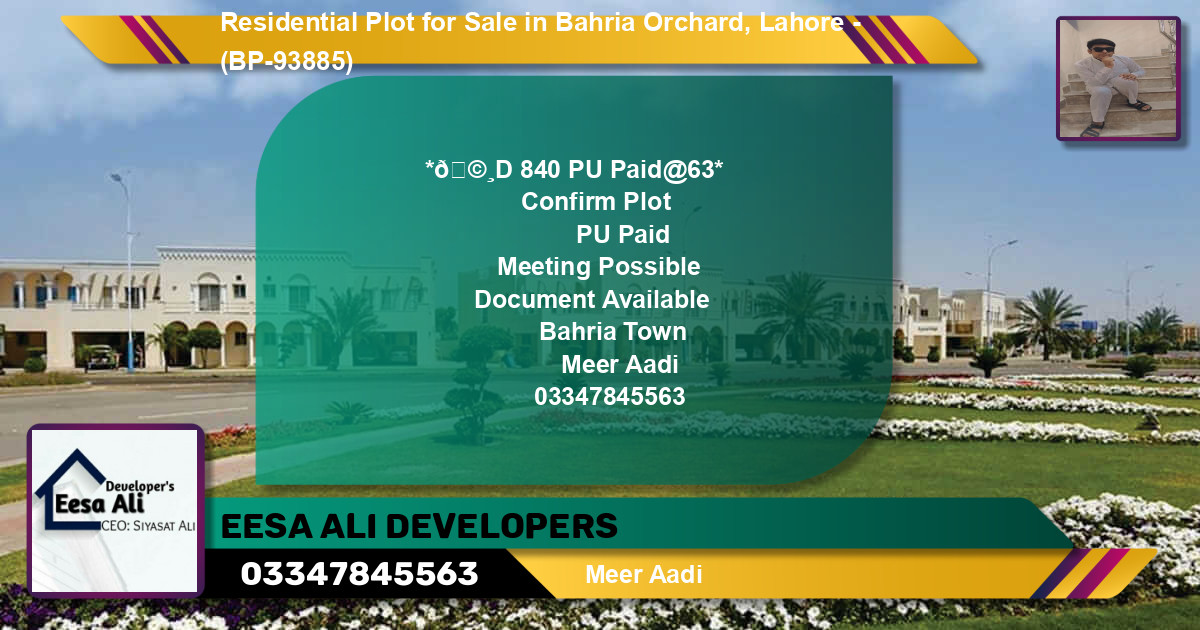Residential Plot for Sale in Bahria Orchard, Lahore - (BP-93885)