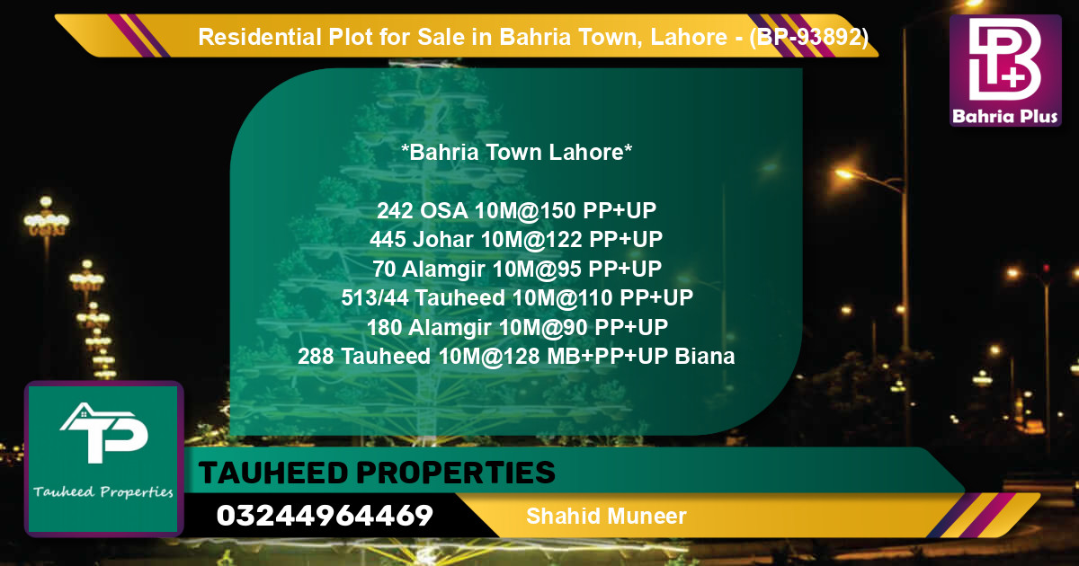 Residential Plot for Sale in Bahria Town, Lahore - (BP-93892)