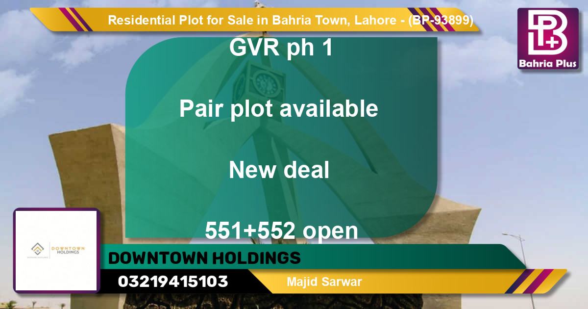 Residential Plot for Sale in Bahria Town, Lahore - (BP-93899)