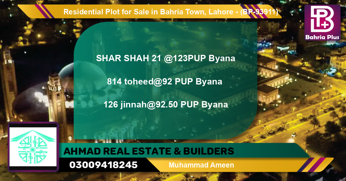 Residential Plot for Sale in Bahria Town, Lahore - (BP-93911)