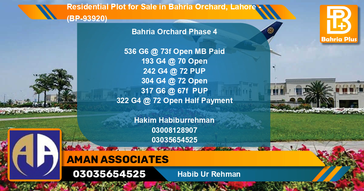 Residential Plot for Sale in Phase 4 - G6 Block -  Bahria Orchard, Lahore - (BP-93920)