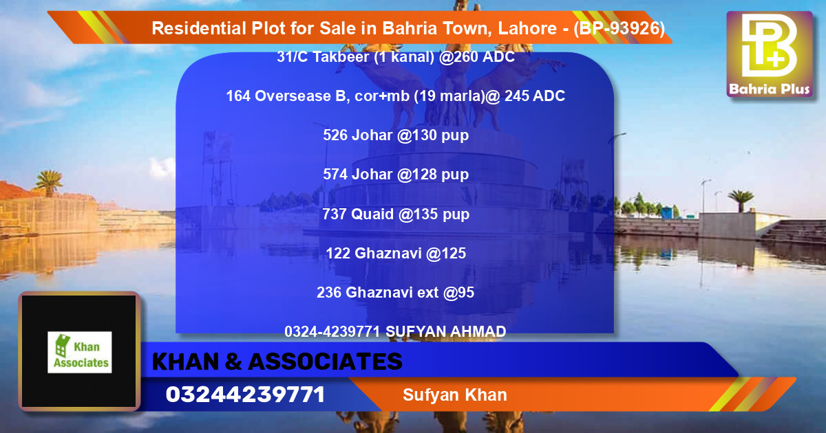 Residential Plot for Sale in Bahria Town, Lahore - (BP-93926)