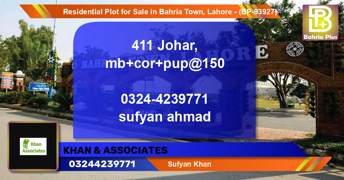 Residential Plot for Sale in Bahria Town, Lahore - (BP-93927)