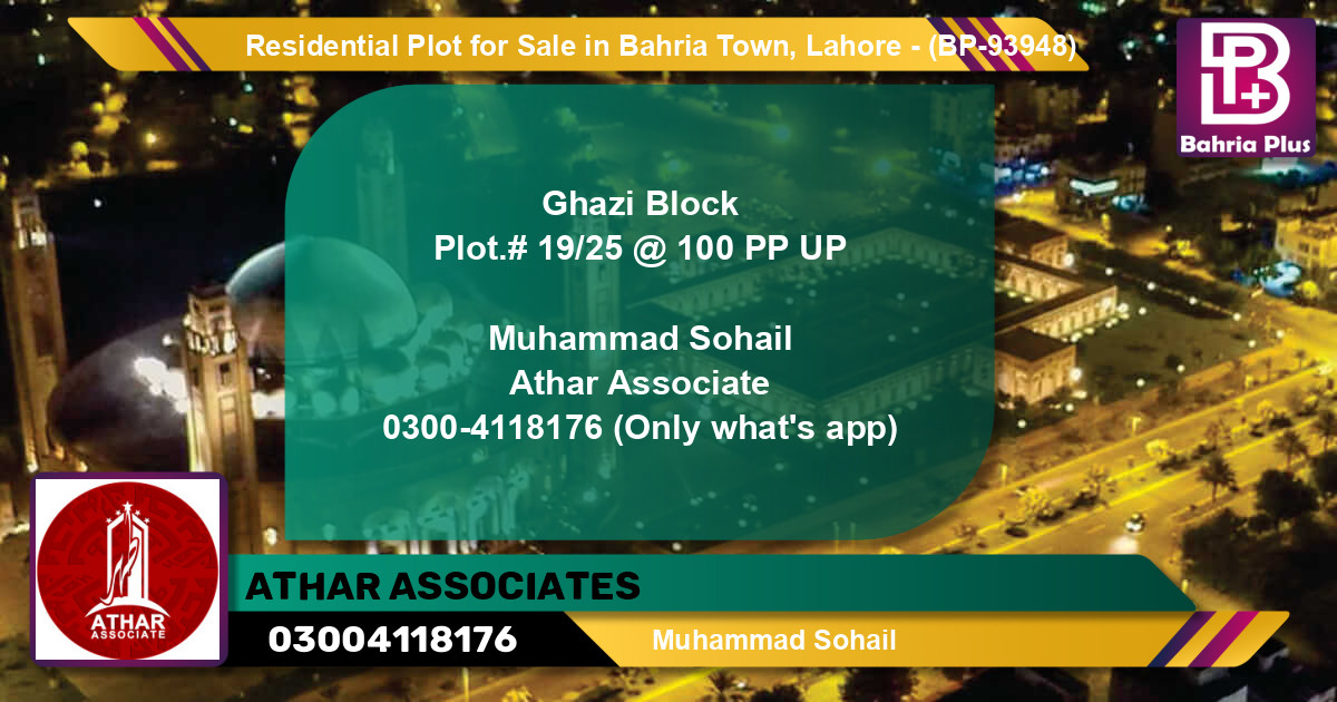 Residential Plot for Sale in Bahria Town, Lahore - (BP-93948)