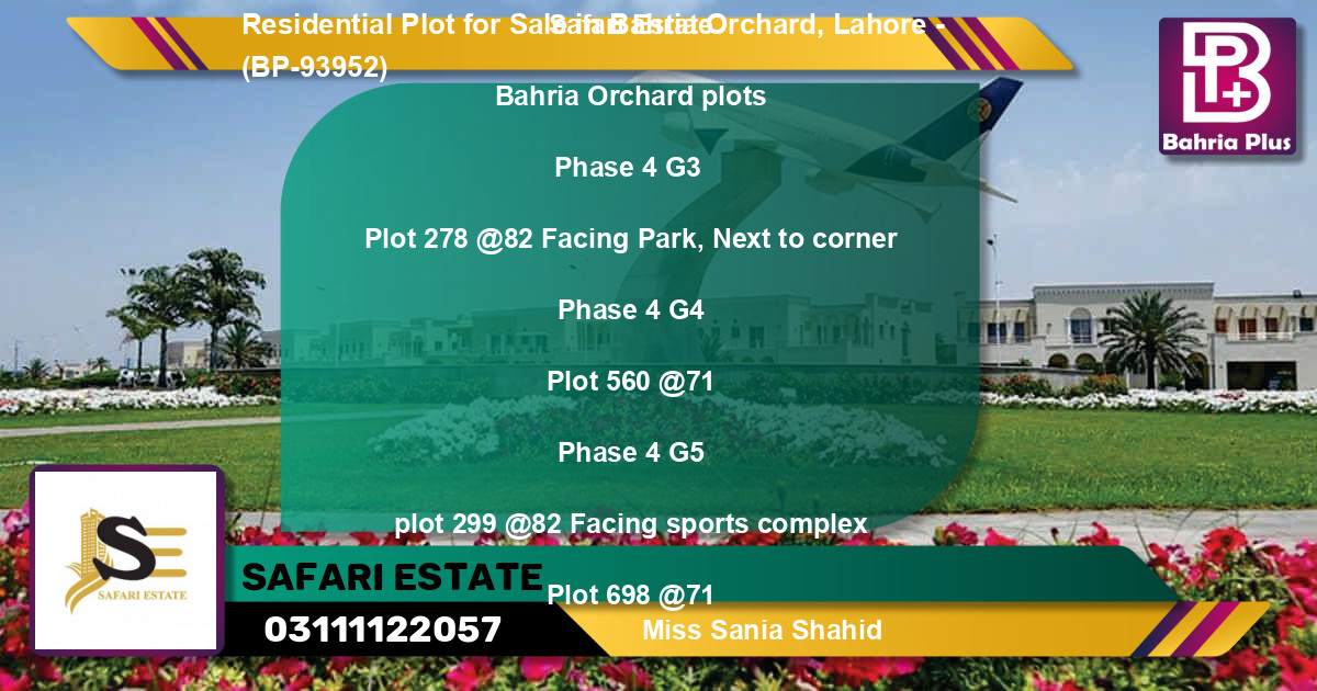 Residential Plot for Sale in Bahria Orchard, Lahore - (BP-93952)