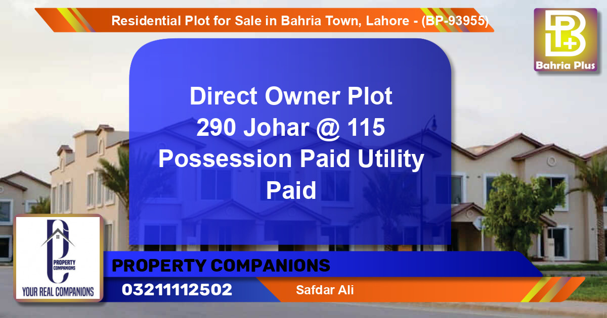 Residential Plot for Sale in Bahria Town, Lahore - (BP-93955)