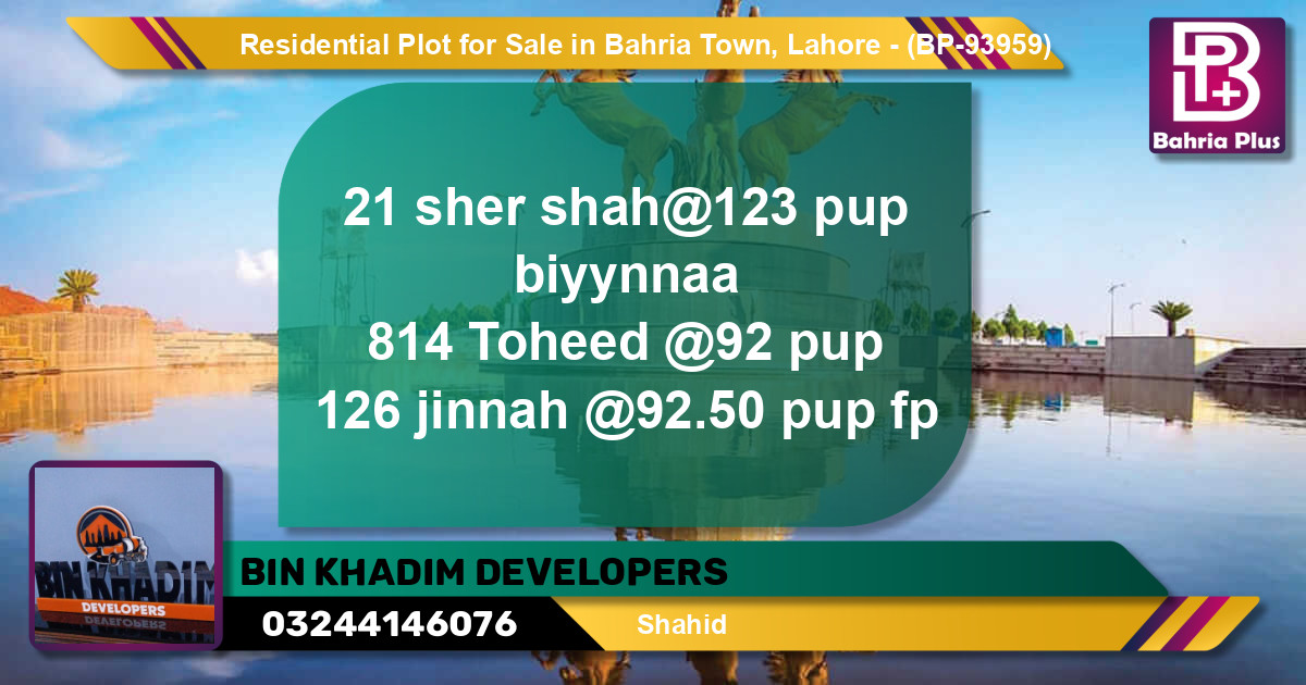 Residential Plot for Sale in Bahria Town, Lahore - (BP-93959)