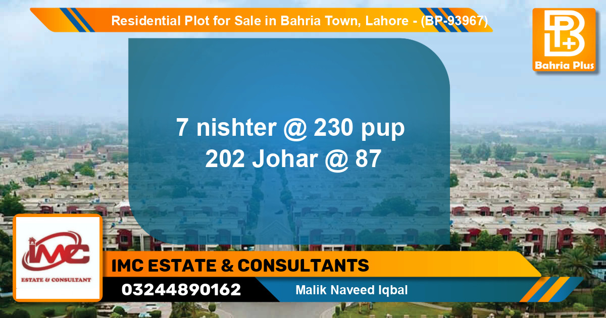 Residential Plot for Sale in Bahria Town, Lahore - (BP-93967)