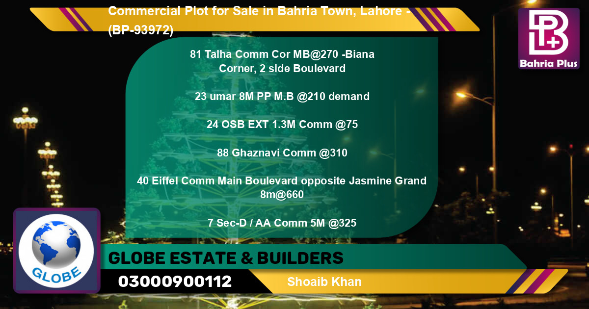 Commercial Plot for Sale in Bahria Town, Lahore - (BP-93972)