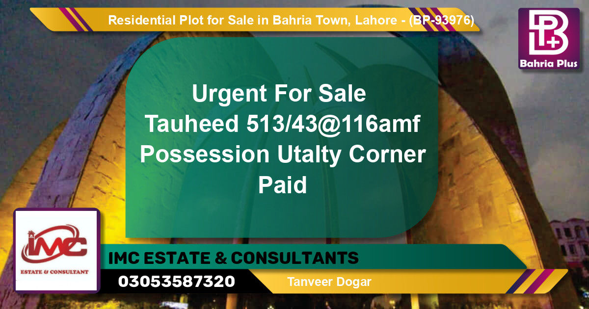 Residential Plot for Sale in Bahria Town, Lahore - (BP-93976)