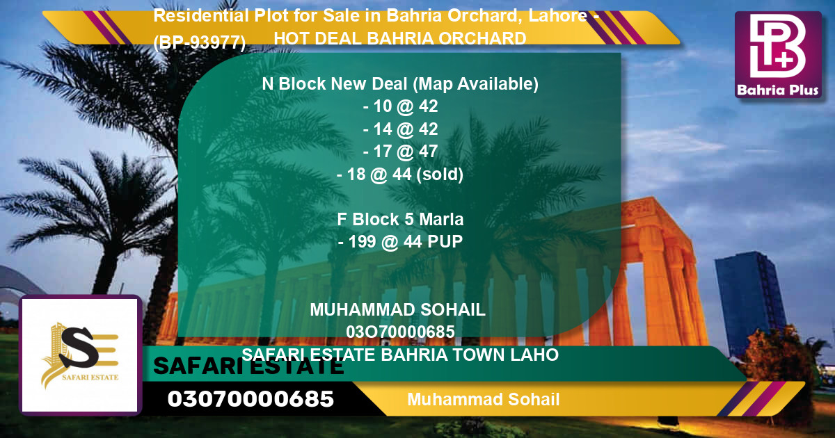 Residential Plot for Sale in Bahria Orchard, Lahore - (BP-93977)