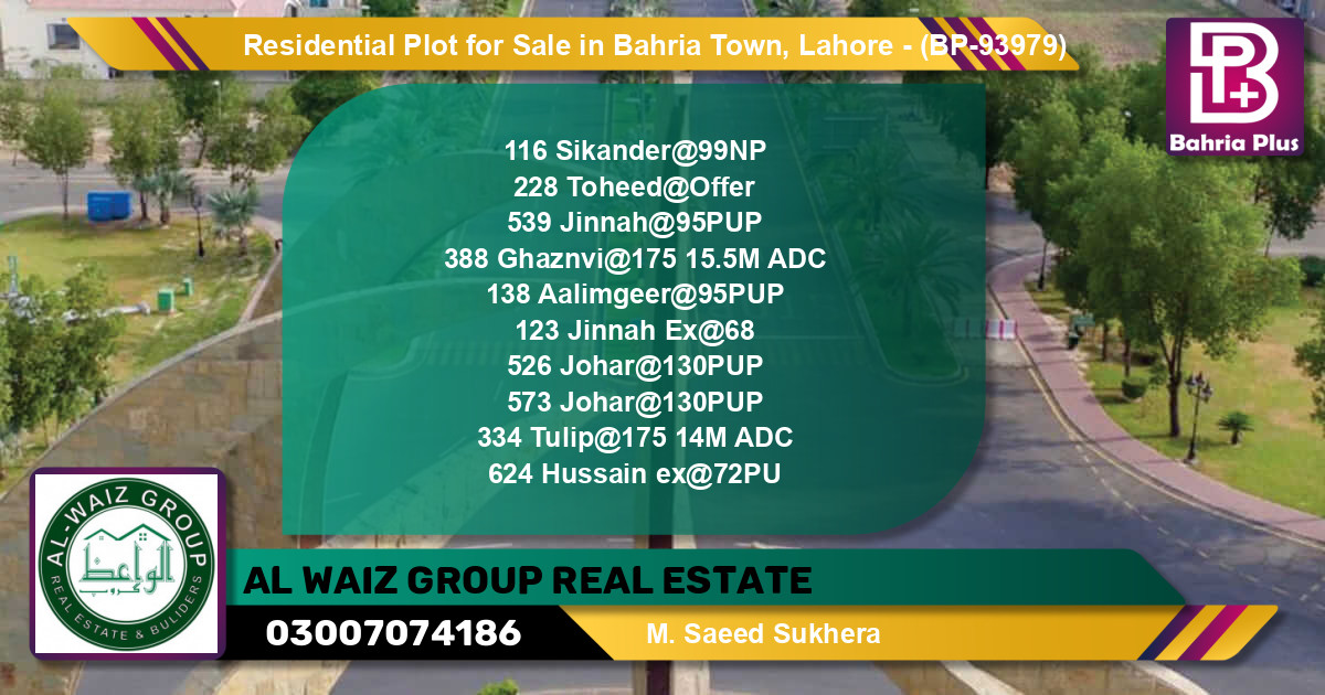Residential Plot for Sale in Bahria Town, Lahore - (BP-93979)