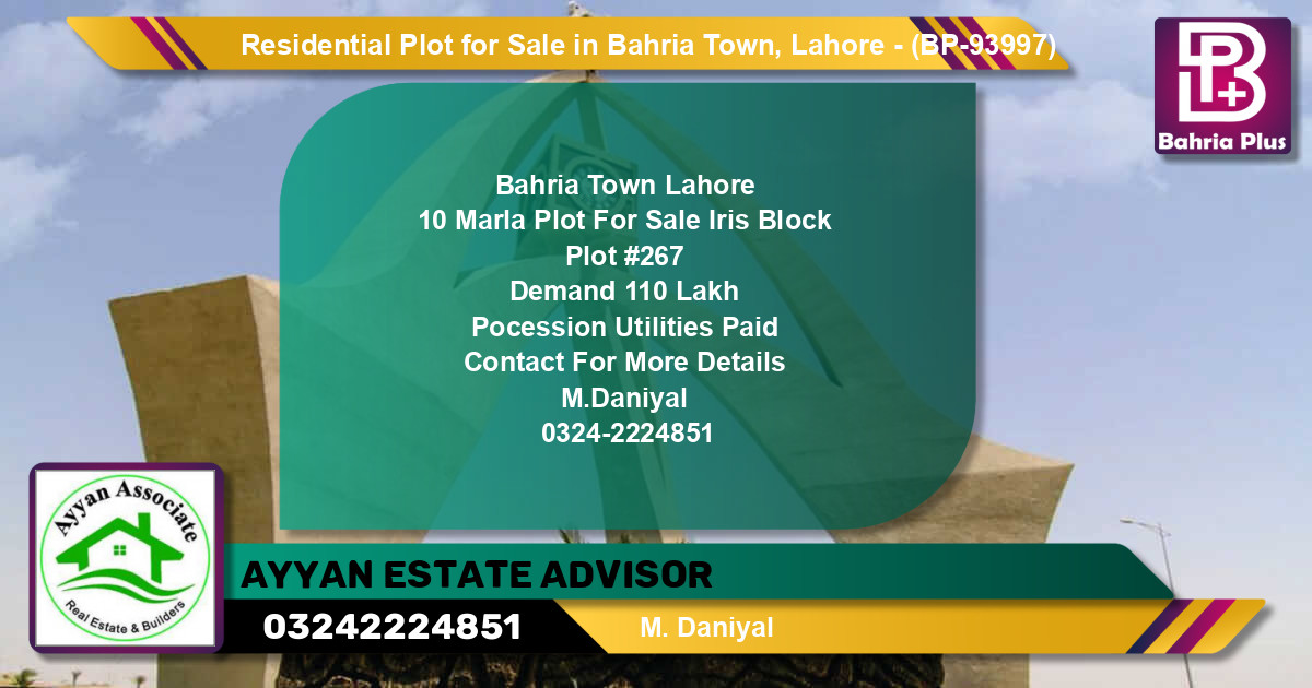 Residential Plot for Sale in Bahria Town, Lahore - (BP-93997)