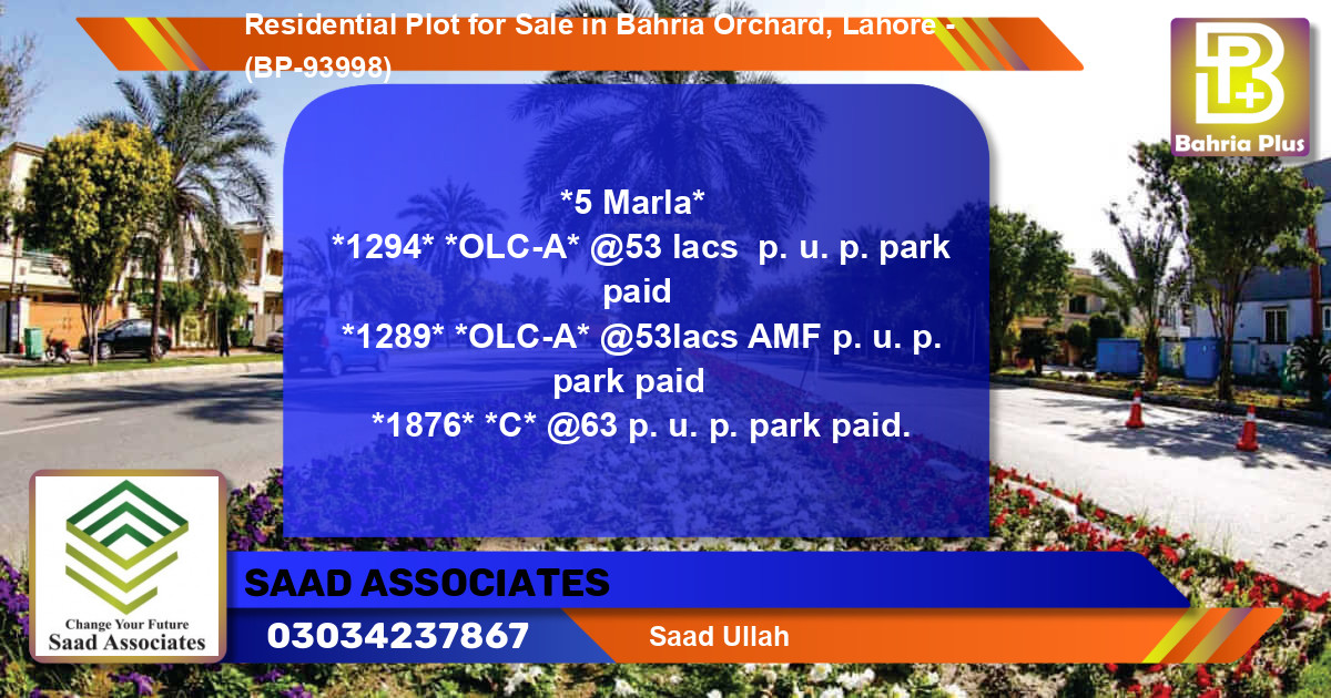 Residential Plot for Sale in Bahria Orchard, Lahore - (BP-93998)