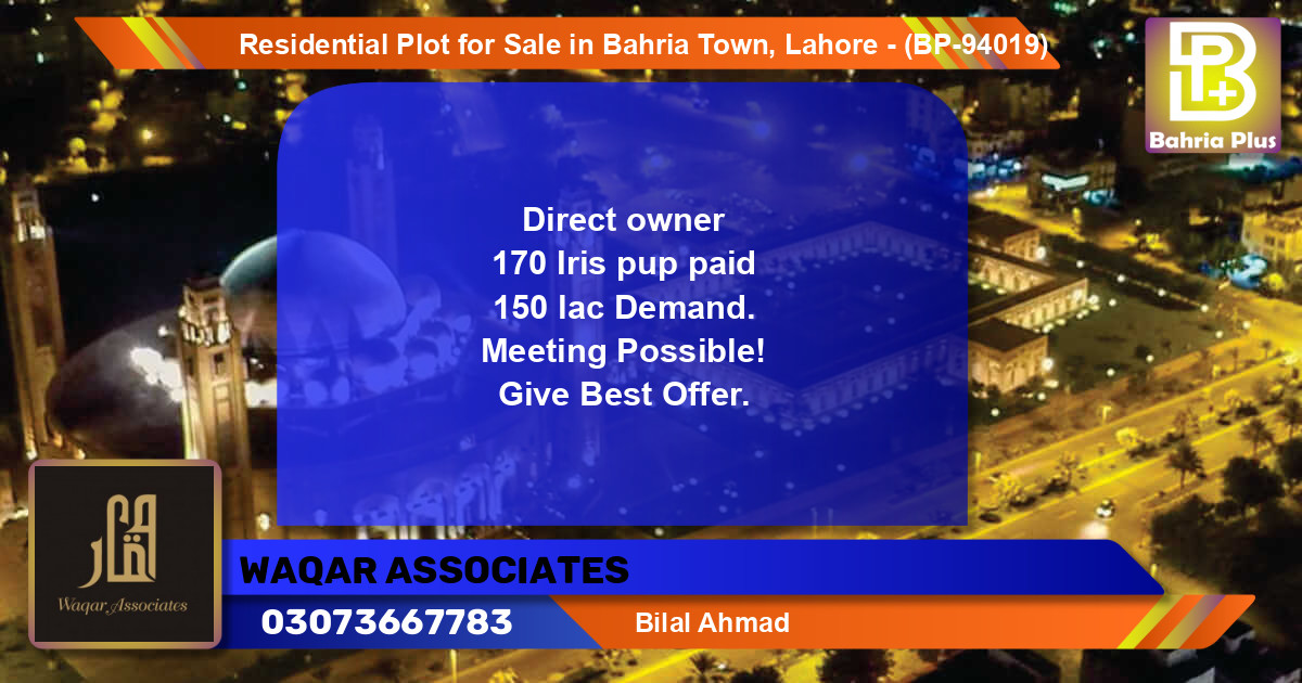 Residential Plot for Sale in Bahria Town, Lahore - (BP-94019)