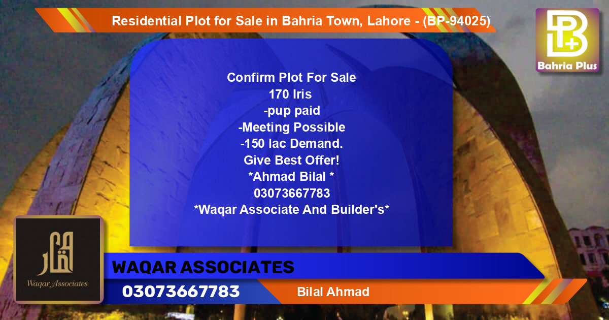 Residential Plot for Sale in Bahria Town, Lahore - (BP-94025)