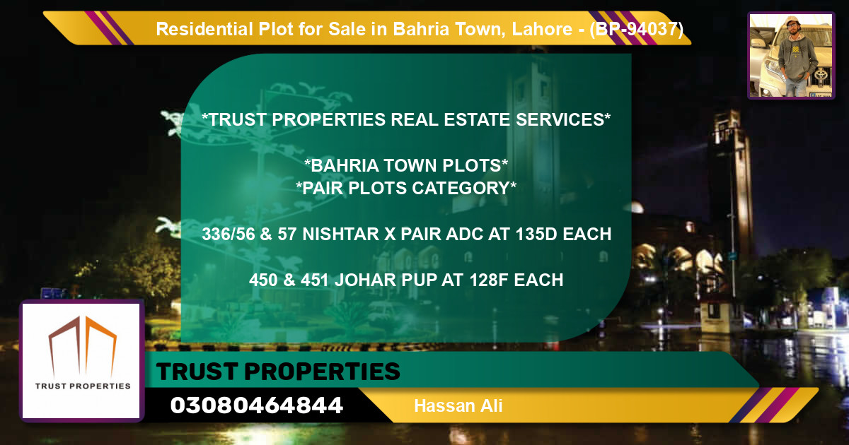 Residential Plot for Sale in Bahria Town, Lahore - (BP-94037)