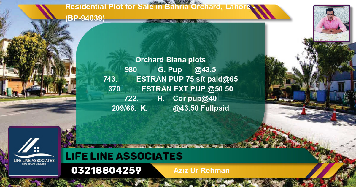 Residential Plot for Sale in Bahria Orchard, Lahore - (BP-94039)
