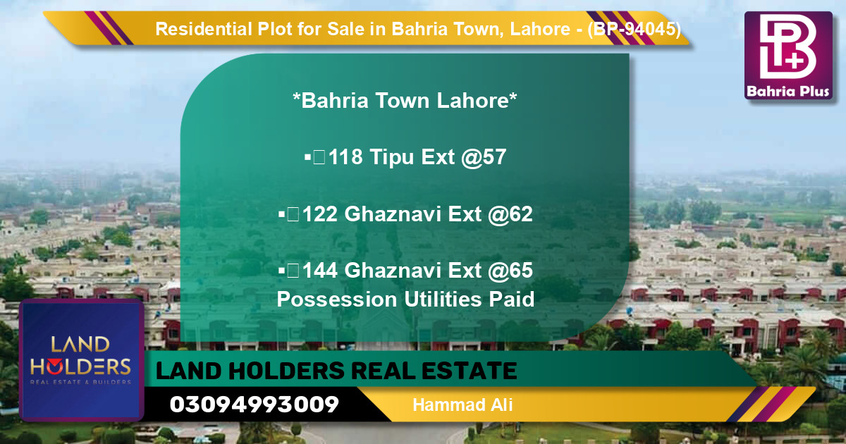 Residential Plot for Sale in Bahria Town, Lahore - (BP-94045)