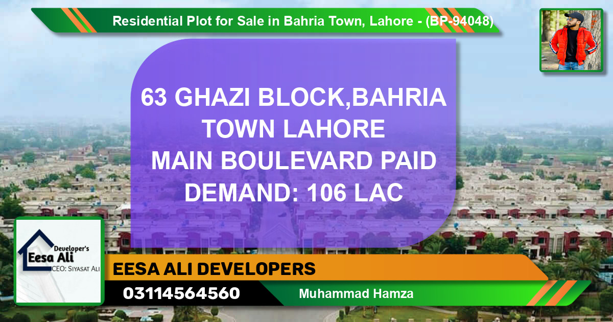 Residential Plot for Sale in Bahria Town, Lahore - (BP-94048)