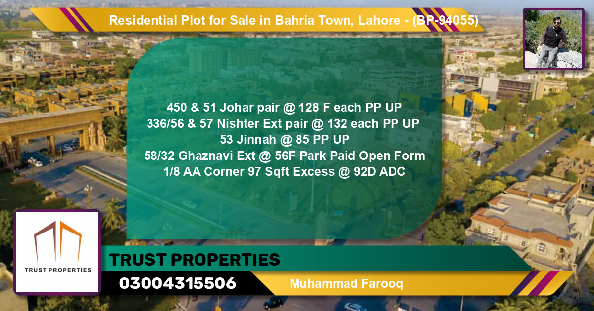 Residential Plot for Sale in Bahria Town, Lahore - (BP-94055)