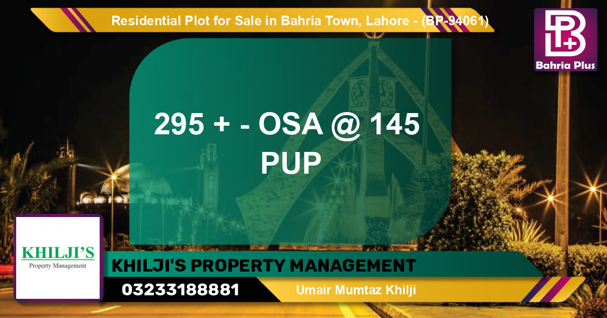 Residential Plot for Sale in Bahria Town, Lahore - (BP-94061)