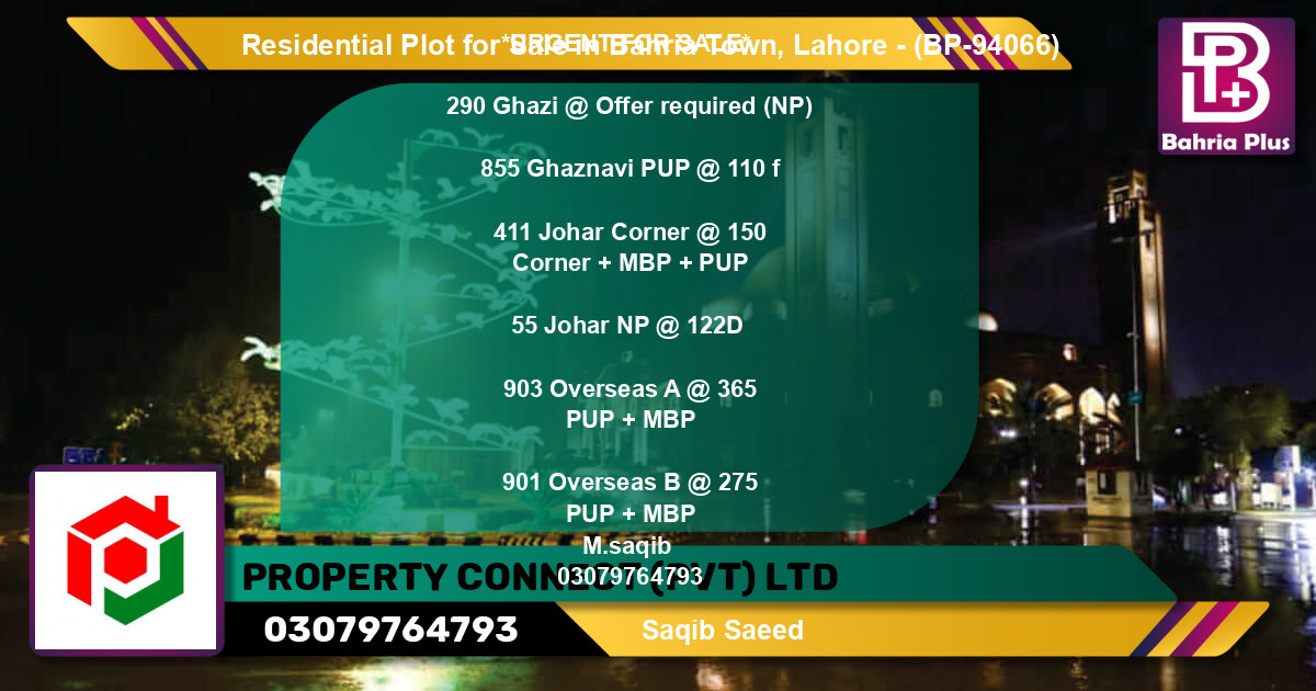 Residential Plot for Sale in Bahria Town, Lahore - (BP-94066)