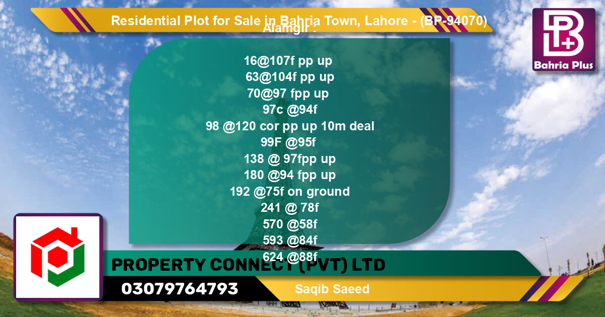 Residential Plot for Sale in Bahria Town, Lahore - (BP-94070)