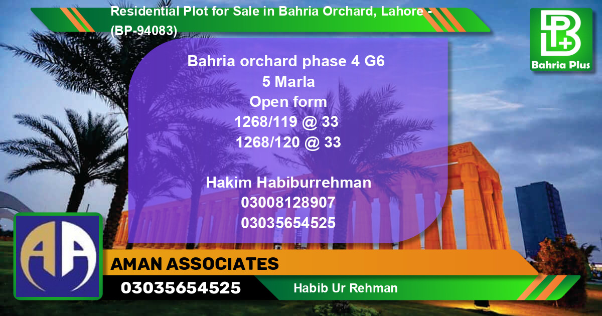 Residential Plot for Sale in Phase 4 - G6 Block -  Bahria Orchard, Lahore - (BP-94083)