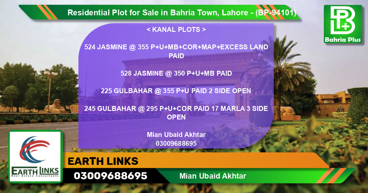 Residential Plot for Sale in Bahria Town, Lahore - (BP-94101)