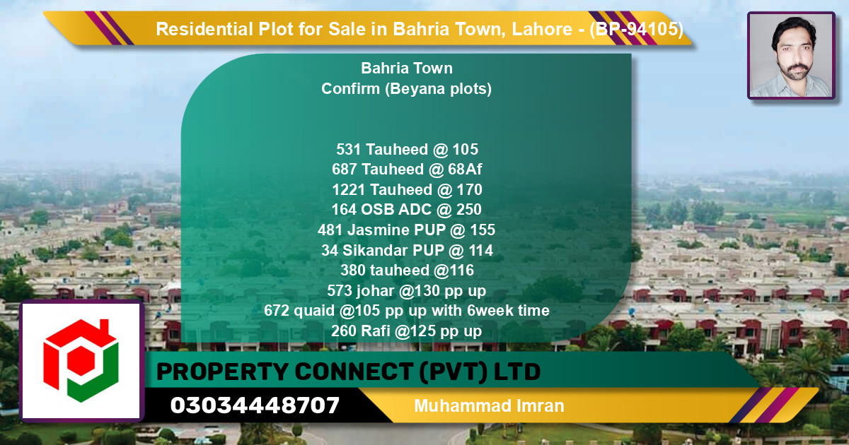 Residential Plot for Sale in Bahria Town, Lahore - (BP-94105)