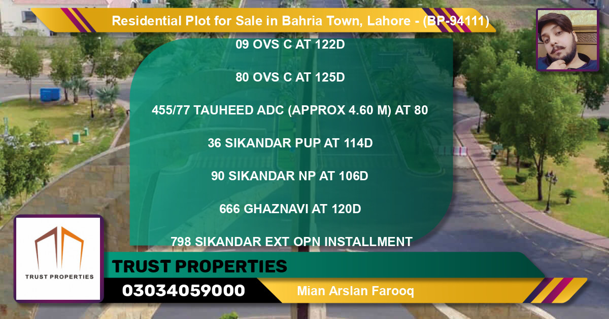Residential Plot for Sale in Bahria Town, Lahore - (BP-94111)
