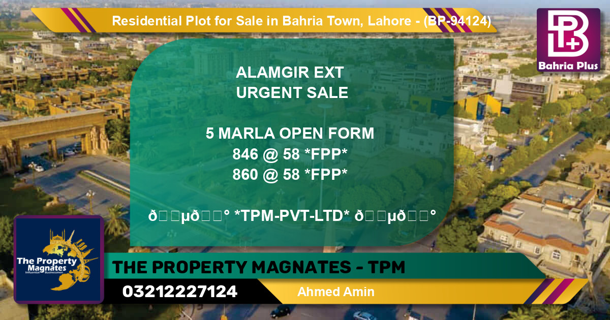 Residential Plot for Sale in Bahria Town, Lahore - (BP-94124)