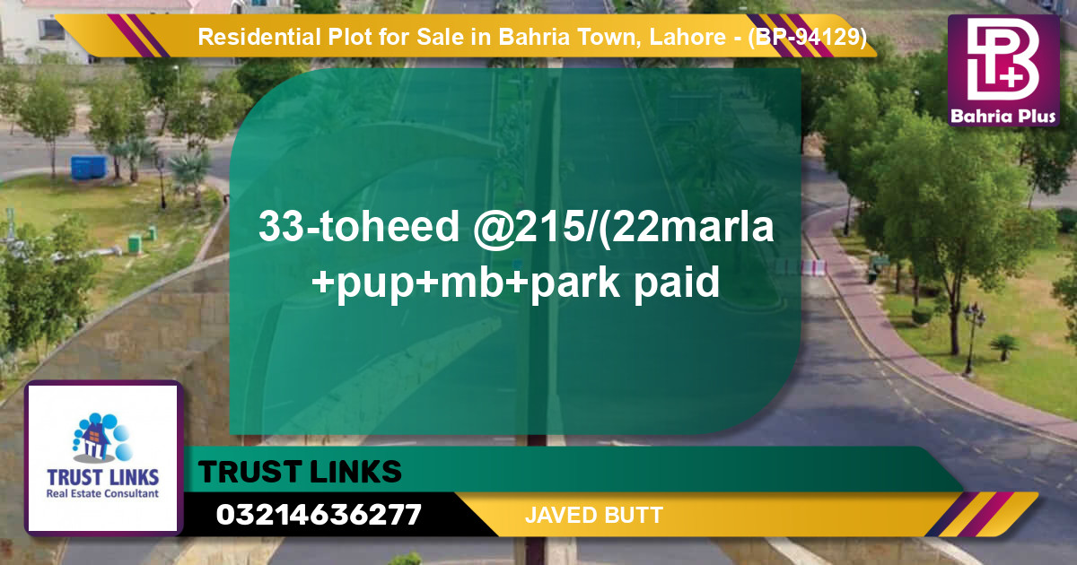 Residential Plot for Sale in Bahria Town, Lahore - (BP-94129)