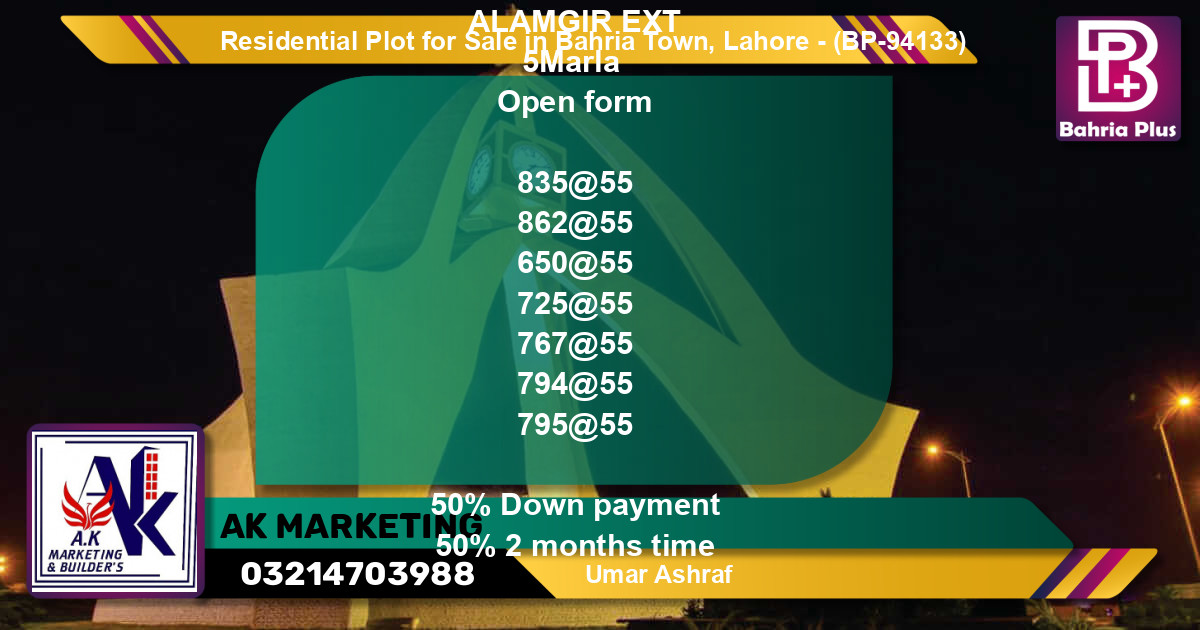 Residential Plot for Sale in Bahria Town, Lahore - (BP-94133)