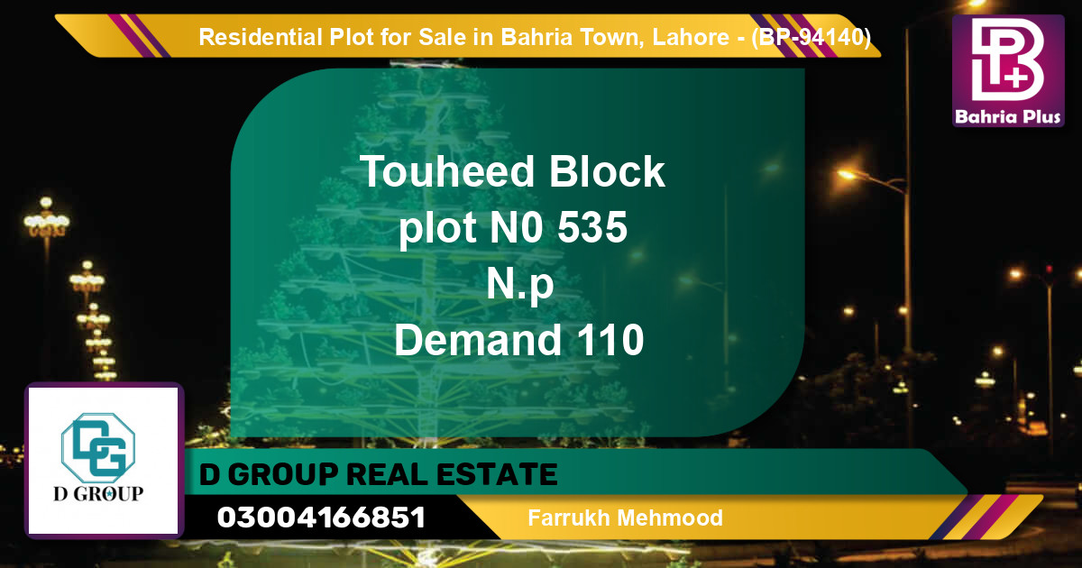 Residential Plot for Sale in Bahria Town, Lahore - (BP-94140)