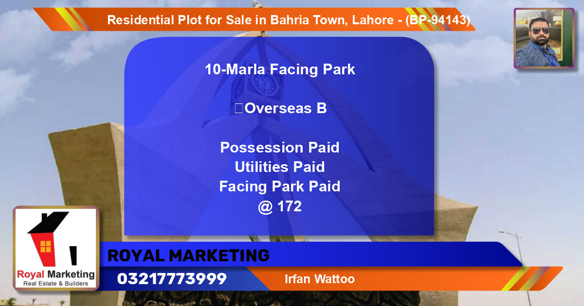 Residential Plot for Sale in Bahria Town, Lahore - (BP-94143)