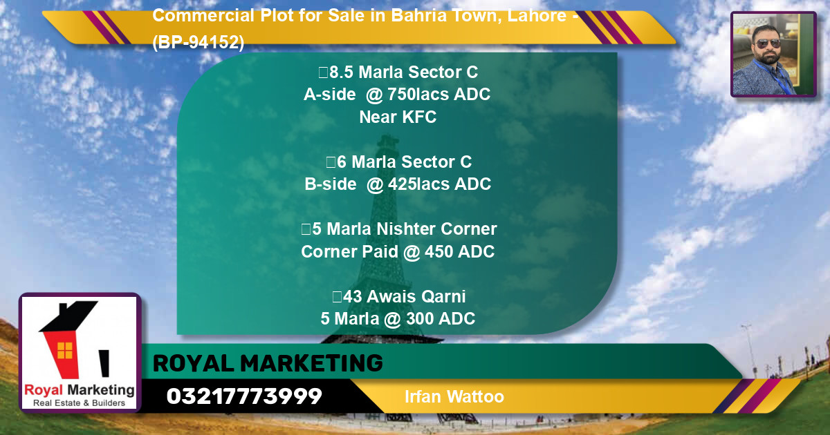 Commercial Plot for Sale in Bahria Town, Lahore - (BP-94152)