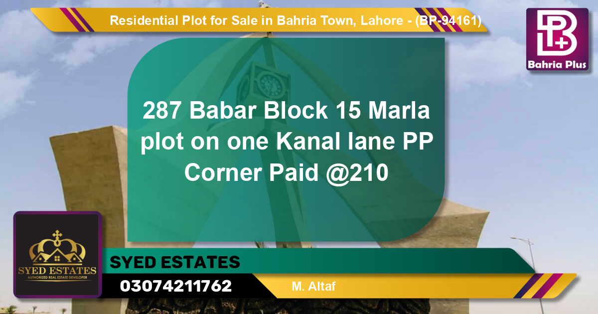 Residential Plot for Sale in Bahria Town, Lahore - (BP-94161)