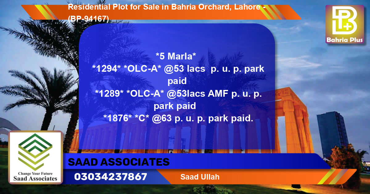 Residential Plot for Sale in Bahria Orchard, Lahore - (BP-94167)