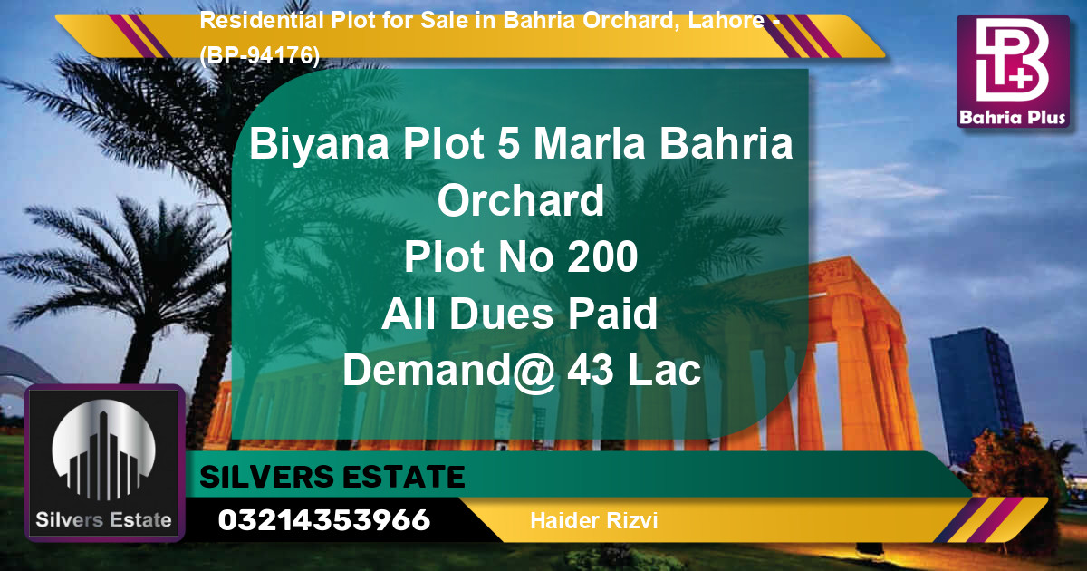 Residential Plot for Sale in Bahria Orchard, Lahore - (BP-94176)