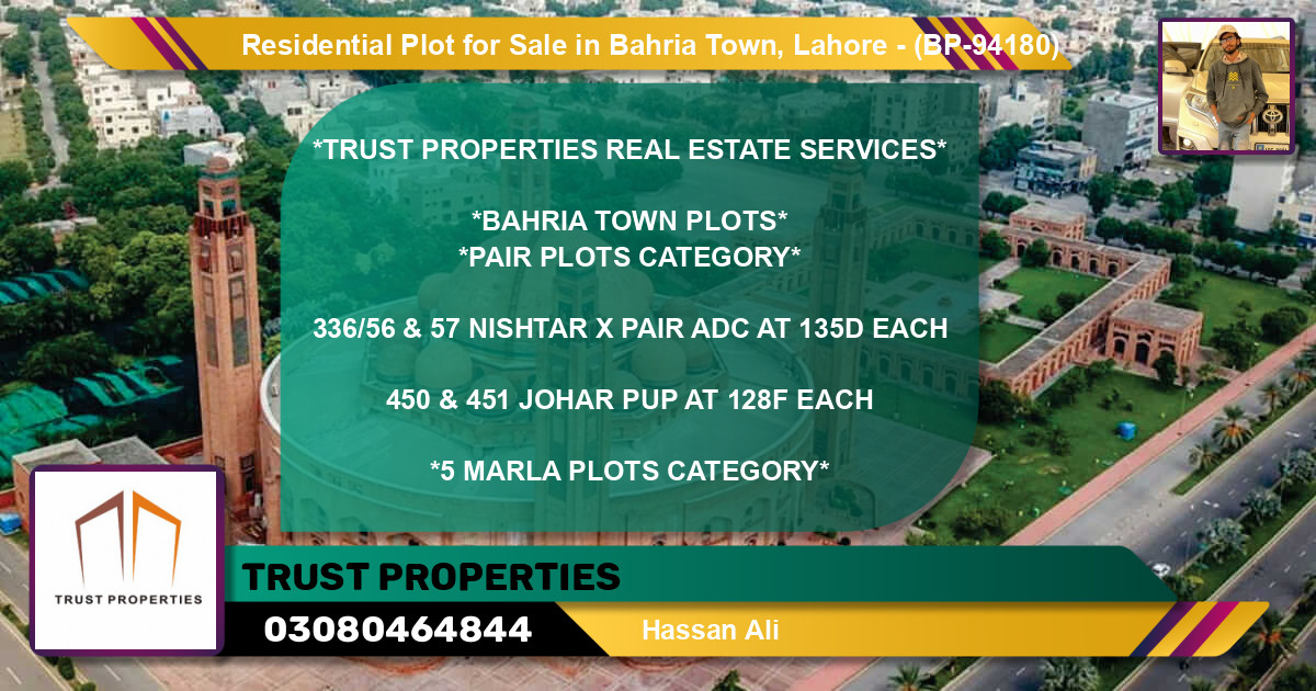 Residential Plot for Sale in Bahria Town, Lahore - (BP-94180)