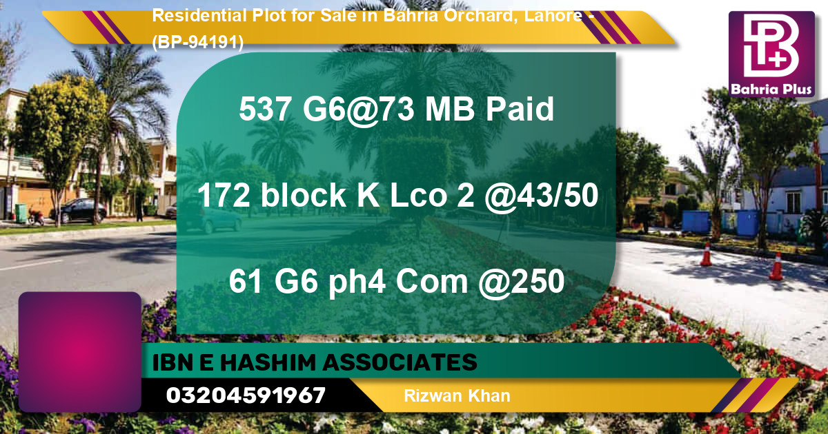 Residential Plot for Sale in Bahria Orchard, Lahore - (BP-94191)