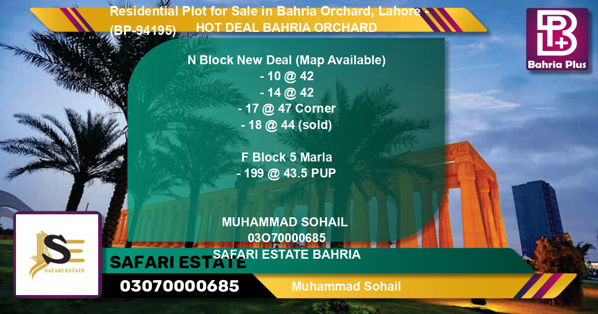 Residential Plot for Sale in Bahria Orchard, Lahore - (BP-94195)