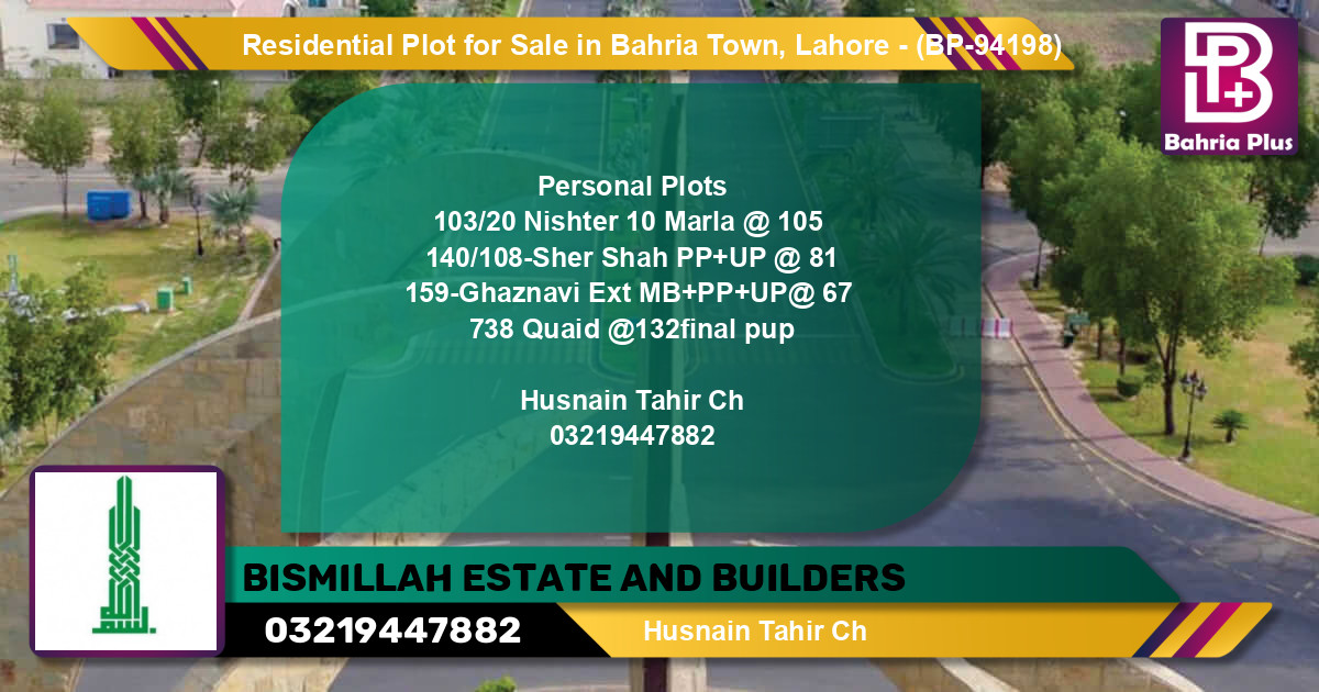 Residential Plot for Sale in Bahria Town, Lahore - (BP-94198)