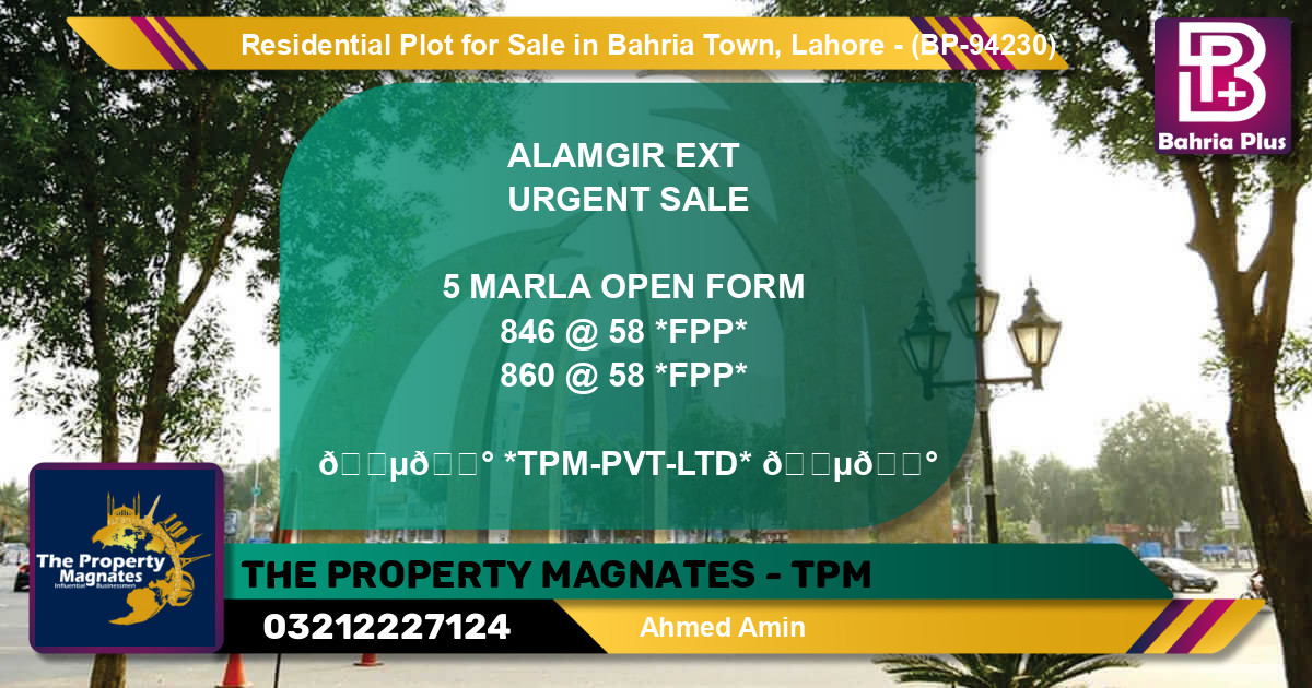 Residential Plot for Sale in Bahria Town, Lahore - (BP-94230)